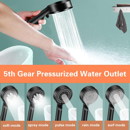 Black Shower Head, 5 Spray Modes Detachable Showerhead High Pressure Shower Heads, Multifunctional Universal Interface