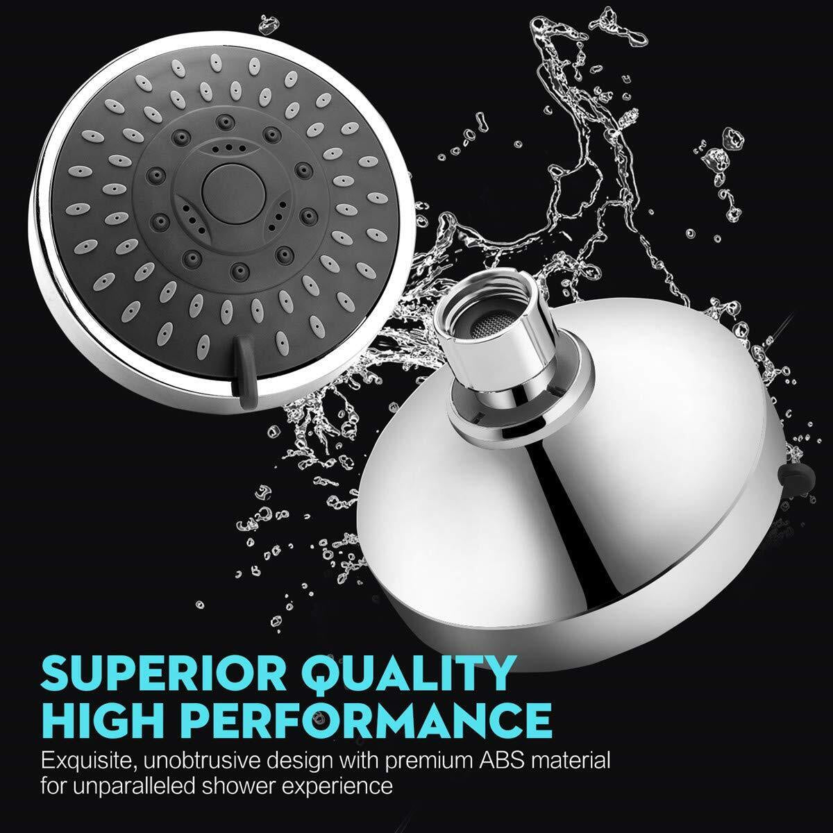 HOPOPRO High Pressure Shower Head 5 Settings Fixed Showerhead 4 Inch High F