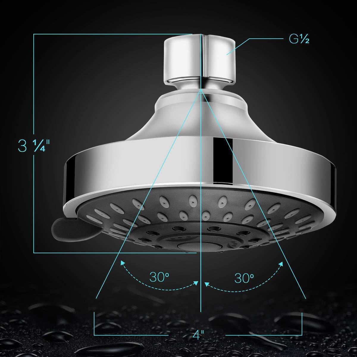 HOPOPRO High Pressure Shower Head 5 Settings Fixed Showerhead 4 Inch High F