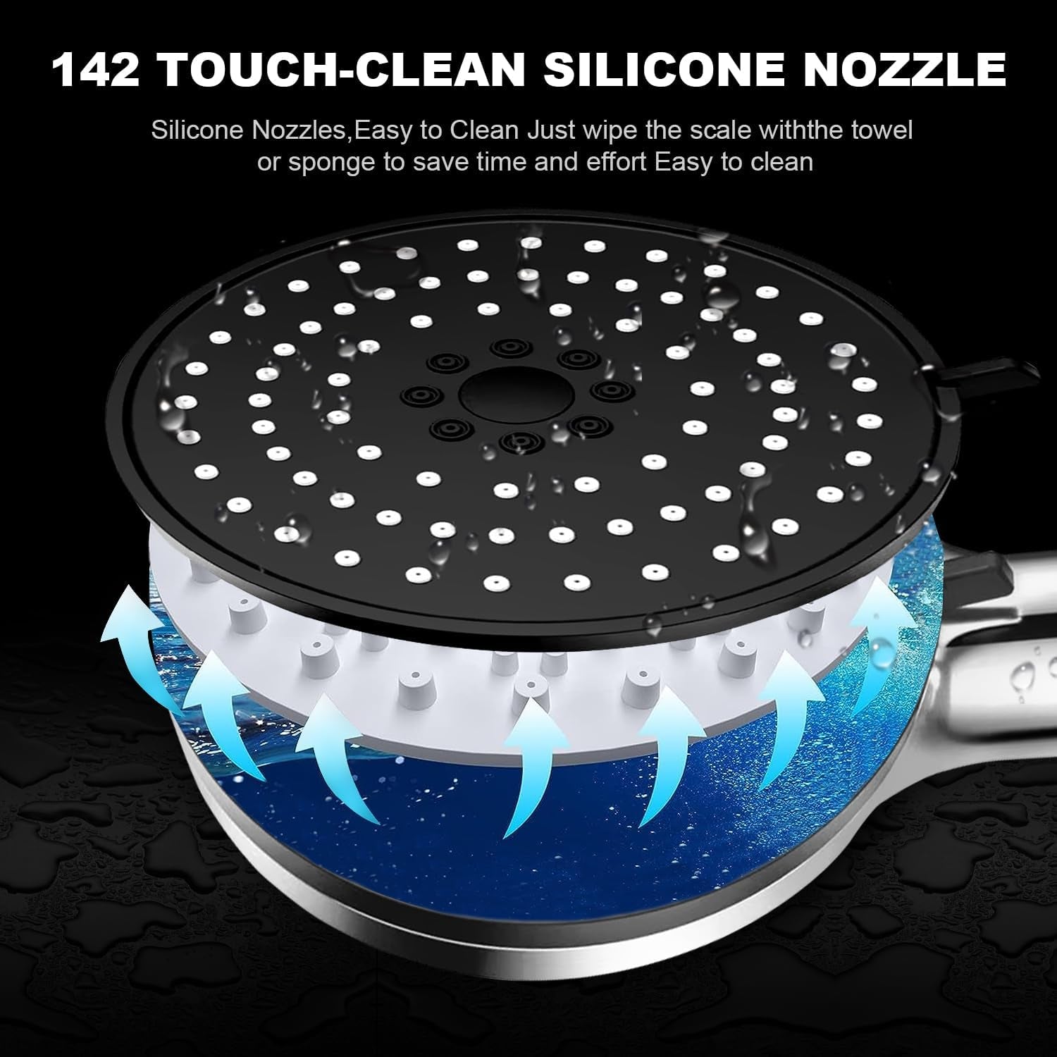 Shower Head,High Pressure Mineral Showerhead with Beads Filter for Hard Water,5-Mode Spray with 70" Hose&Bracket,Showerhead with ON/OFF Pause Switch