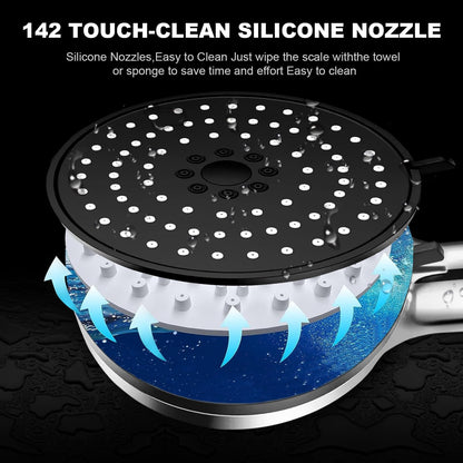 Shower Head,High Pressure Mineral Showerhead with Beads Filter for Hard Water,5-Mode Spray with 70" Hose&Bracket,Showerhead with ON/OFF Pause Switch